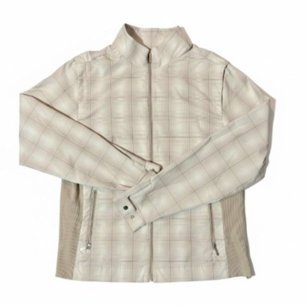 Vintage Nike Golf Fit Dry Women Windbreaker Jacket Full Zip Mock -Beige Plaid, L